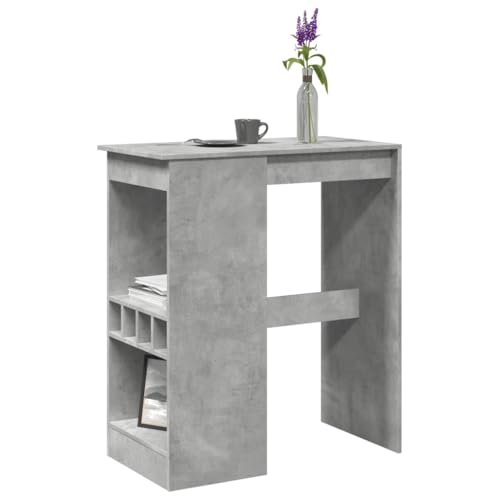 QUAHEAS Moderner Bartisch Regal Betongrau Holzwerkstoff 90x47,5x103,5 cm, mit 4 Weinhaltern, Küche Esszimmer Wohnzimmer, langlebig, ideal Frühstück & gesellige Runden von QUAHEAS