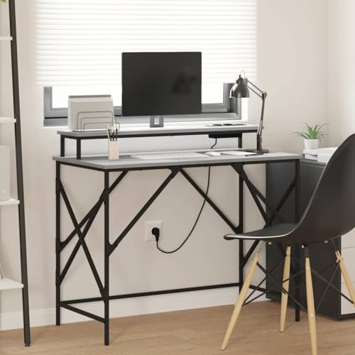 QUAHEAS Moderner Schreibtisch Grau Sonoma, 100x50x86,5 cm, Holzwerkstoff, Büro Home, mit integrierter LED-Beleuchtung & Steckdose, ideal für Computer-Arbeit & Studium QUAHEAS Moderner Schreibtisch Grau Sonoma, 100x50x86,5 cm, Holzwerkstoff, Büro Home, mit integrierter LED-Beleuchtung & Steckdose, ideal für Computer-Arbeit & Studium von QUAHEAS