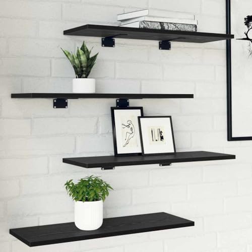 QUAHEAS Modernes Regalbrett 4er Set in Schwarz aus Holzwerkstoff 60x20x1.5cm, ideal als Bücherregal, Organizer für Bücher, Deko und stilvollen Stauraum in jedem Raum. von QUAHEAS