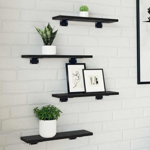 QUAHEAS Modernes Regalbrett schwarz 4er-Set aus robustem Holzwerkstoff 40x10x1.5cm, ideal als vielseitiger Organizer für Bücher, Regale, Bücherregal-Erweiterung und stilvolle Dekoration im Raum. von QUAHEAS