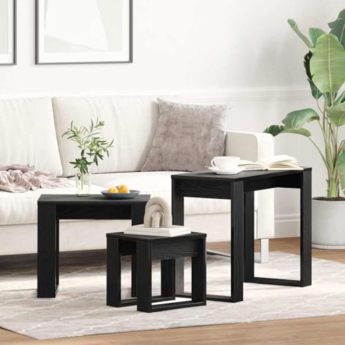 QUAHEAS Nestingtisch 3er Set, Schwarze Eiche, Modernes Design, Platzsparend, Robust für Wohnzimmer, Vielseitig Einsetzbar von QUAHEAS