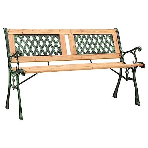 QUAHEAS Nostalgische Gartenbank 122 cm aus massivem Tannenholz und robustem Gusseisen für Outdoor Garten und Terrasse, stabile Bank für gemütliche Stühle im Außenbereich. von QUAHEAS