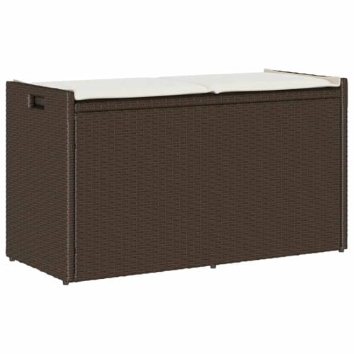 QUAHEAS PE-Rattan Outdoor-Sitzbank mit Stauraum, Gartenmöbel für Terrasse & Balkon, Braun 100 cm, inkl. bequemem Kissen von QUAHEAS