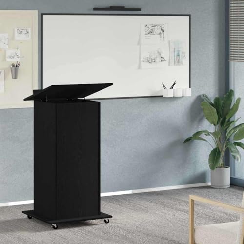 QUAHEAS Rednerpult mit Rollen, Schwarz Eiche Holzwerkstoff, Computertisch für Büro, Stehpult, Moderner Arbeitstisch, Praktischer Computertisch QUAHEAS Rednerpult mit Rollen, Schwarz Eiche Holzwerkstoff, Computertisch für Büro, Stehpult, Moderner Arbeitstisch, Praktischer Computertisch von QUAHEAS