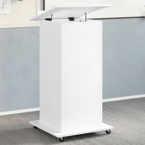 QUAHEAS Rednerpult mit Rollen, schwenkbarer Platte & Schublade, weiß, 55x55x107 cm für Büro, Zuhause & Präsentationen QUAHEAS Rednerpult mit Rollen, schwenkbarer Platte & Schublade, weiß, 55x55x107 cm für Büro, Zuhause & Präsentationen von QUAHEAS