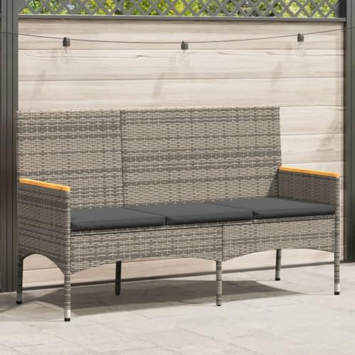 QUAHEAS Robuste 3-Sitzer Gartenbank aus grauem Poly Rattan mit bequemen Kissen, ideal für Outdoor Möbel auf der Terrasse, stilvolle Sitzbank im Garten und Außenbereich. von QUAHEAS