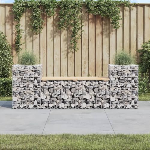 QUAHEAS Robuste Gabionen Gartenbank aus Massivholz Kiefer mit integrierten Pflanzgefäßen, 183x41x60,5 cm, ideale Outdoor Sitzgelegenheit für Terrasse und Außenbereich Möbel von QUAHEAS