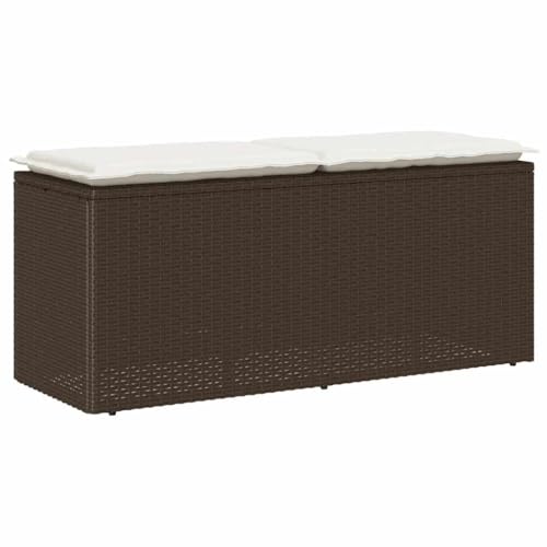 QUAHEAS Robuste Gartenbank, Braun, aus wetterfestem Poly Rattan mit pulverbeschichtetem Stahlgestell, inkl. bequemem cremeweißem Kissen, ideal für Outdoor Garten Terrasse Möbel von QUAHEAS