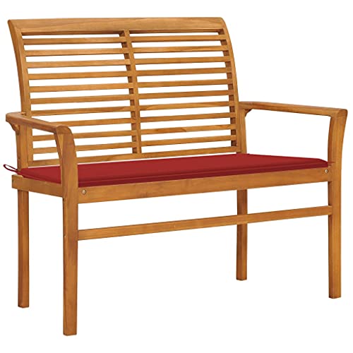 QUAHEAS Robuste Gartenbank 112 cm Massivholz Teak mit Roter Auflage, Bequeme Outdoor Sitzbank für Garten, Terrasse und idyllischen Außenbereich, stilvolle Bänke für Außen QUAHEAS Robuste Gartenbank 112 cm Massivholz Teak mit Roter Auflage, Bequeme Outdoor Sitzbank für Garten, Terrasse und idyllischen Außenbereich, stilvolle Bänke für Außen von QUAHEAS