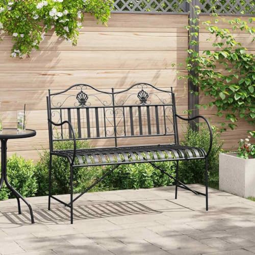 QUAHEAS Robuste Gartenbank Schwarz 103,5 cm, wetterfeste Outdoor Metallbank mit Latten-Design, stilvolle 2-Sitzer Terrassenmöbel für Garten, Patio & Außenbereich. von QUAHEAS