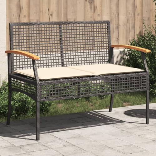 QUAHEAS Robuste Gartenbank Schwarz aus Poly Rattan & Akazienholz, Bequeme Outdoor Sitzbank mit Kissen für Garten, Patio & Außenbereich, Perfekt für Ihre Benches & Chairs im Freien von QUAHEAS