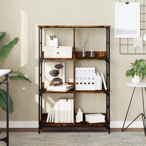 QUAHEAS Robustes Bücherregal Räuchereiche 78,5x33x117,5 cm aus Holzwerkstoff, stabiles Regal mit 6 Fächern für Bücher und Deko, perfektes Ordnungssystem für Wohnzimmer oder Büro von QUAHEAS