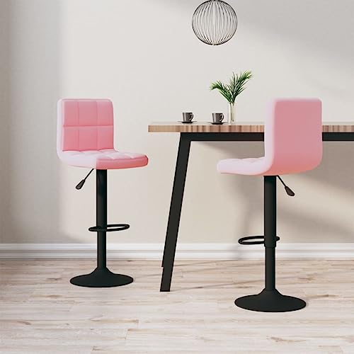 QUAHEAS Rosa Samt Barhocker Set, 2 Stück höhenverstellbare drehbare Küchenstühle mit Fußstütze, Moderne Counter Stools für Esszimmer und Frühstückstheke von QUAHEAS