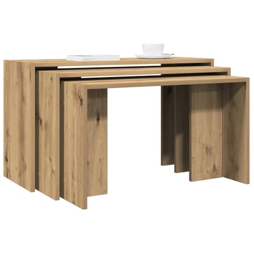 QUAHEAS Satztische 3er Set, Artisan-Eiche Holzwerkstoff, Vielseitige Beistelltische für Wohnzimmer, Schlafzimmer & Büro, Modernes Design, Platzsparend von QUAHEAS