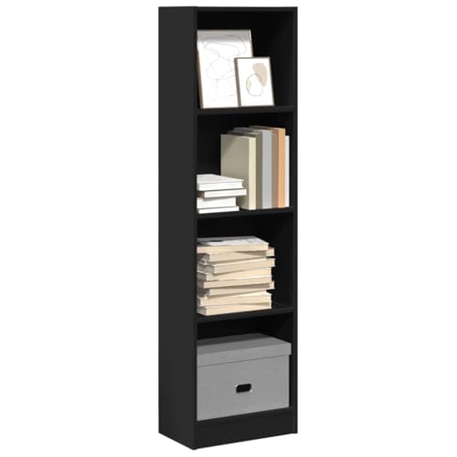 QUAHEAS Schlankes schwarzes Bücherregal 40x24x143 cm, Holzwerkstoff, robust, ideal als offener Shelf Organizer für Bookshelf Storage im Bedroom oder Room. von QUAHEAS