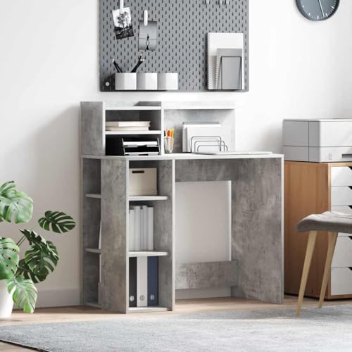 QUAHEAS Schreibtisch, Beton Grau, 90x48x101.5 cm, Holzwerkstoff, Kompakter Bürotisch, Home Office Möbel, Moderner Lerntisch für Erwachsene von QUAHEAS