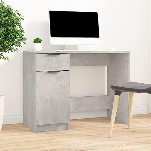 QUAHEAS Schreibtisch Betongrau 100x50x75 cm, robuster Holzwerkstoff, viel Stauraum für Büro & Zuhause, ideal für Computer & Arbeit von QUAHEAS