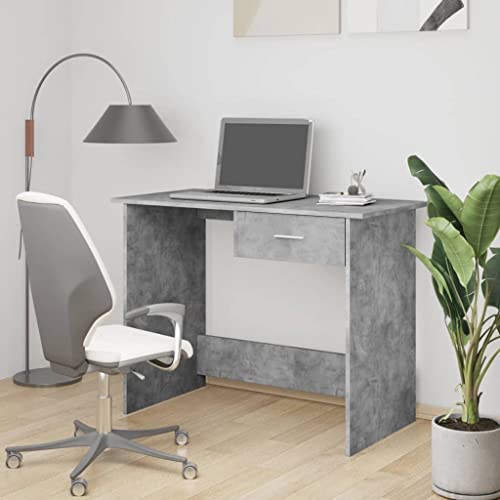 QUAHEAS Schreibtisch Betongrau 100x50x76 cm, Computertisch Modern mit Schublade für Büro, Home, Arbeitszimmer, Holzwerkstoff von QUAHEAS