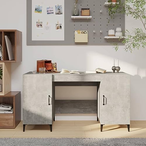 QUAHEAS Schreibtisch Betongrau 140x50x75 cm, Moderner Computertisch für Büro und Zuhause, Robuster Arbeitsplatz mit Stauraum, Ideal für Arbeitszimmer von QUAHEAS