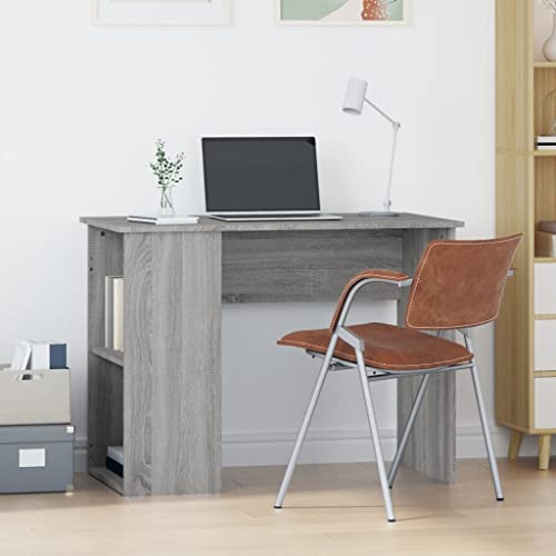 QUAHEAS Schreibtisch Grau Sonoma, 100x55x75 cm, aus Holzwerkstoff, ideal für Computer und Büro im Home-Office, Stabiler Arbeitstisch für Heimbüro und Arbeitszimmer von QUAHEAS