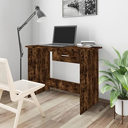 QUAHEAS Schreibtisch Räuchereiche 100x50x76 cm Holzwerkstoff, Kompakter Bürotisch für Home Office, Computer, Stabiler Arbeitstisch von QUAHEAS