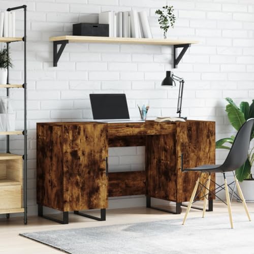 QUAHEAS Schreibtisch Räuchereiche 140x50x75 cm, Holzwerkstoff, ideal für Home-Office & Arbeitszimmer, Stabiler Computertisch von QUAHEAS