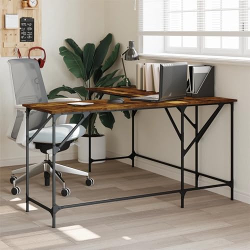 QUAHEAS Schreibtisch Räuchereiche 149x149x75 cm, L-Form, verstellbare Beine, perfekt für Home Office, modernes Büro, stabiles Holzwerkstoff Möbel von QUAHEAS