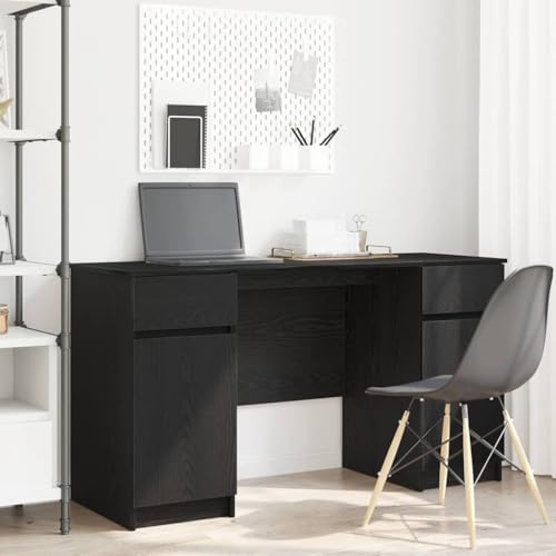 QUAHEAS Schreibtisch Schwarz Eiche 140x49x76 cm, moderner Holzwerkstoff, ideal für Büro, Computer, Home-Office, Arbeitszimmer von QUAHEAS