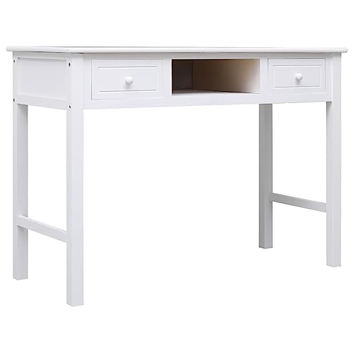 QUAHEAS Schreibtisch Weiß, 108x45x76 cm, Massivholz Paulownia, praktischer Computertisch für Home-Office, Stabiler Bürotisch von QUAHEAS