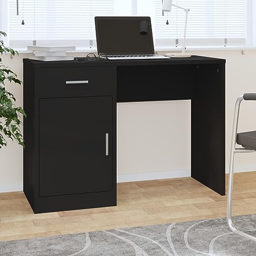 QUAHEAS Schreibtisch mit Schublade, Schrank, 100x40x73 cm, moderner Computertisch für Büro, Arbeitszimmer, Heimbüro von QUAHEAS