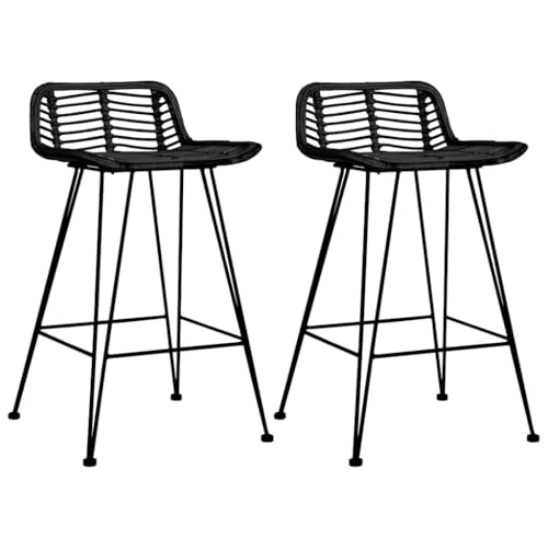 QUAHEAS Schwarze Barhocker aus Natur Rattan, 2er-Set, mit stabilen Metallbeinen, 62cm Sitzhöhe, rustikales Design für Küche & Esszimmer, max. 110 kg Belastbarkeit pro Stuhl QUAHEAS Schwarze Barhocker aus Natur Rattan, 2er-Set, mit stabilen Metallbeinen, 62cm Sitzhöhe, rustikales Design für Küche & Esszimmer, max. 110 kg Belastbarkeit pro Stuhl von QUAHEAS