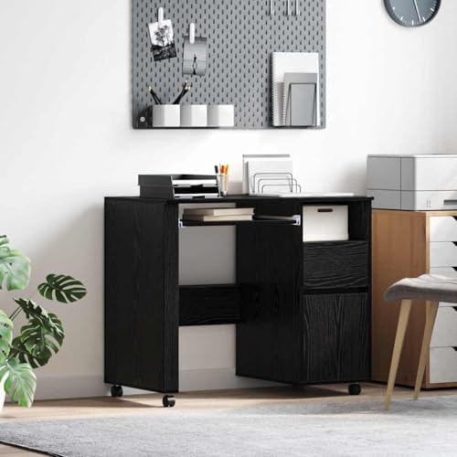QUAHEAS Schwarzer Eichen-Schreibtisch, matt, rechteckig, kompakt, für Home Office, Computerarbeit & Notizen, mit Rollen QUAHEAS Schwarzer Eichen-Schreibtisch, matt, rechteckig, kompakt, für Home Office, Computerarbeit & Notizen, mit Rollen von QUAHEAS