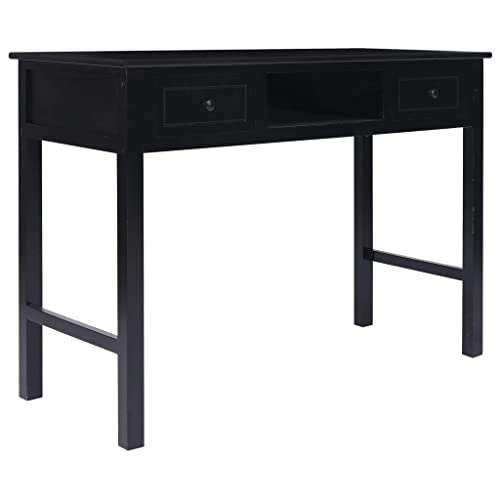 QUAHEAS Schwarzer Massivholz-Schreibtisch, 108x45x76 cm, Paulownia, ideal für Home-Office, Computer-Arbeit & Studium von QUAHEAS