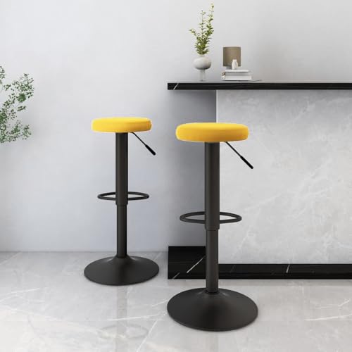 QUAHEAS Senfgelber Samt Barhocker 2er Set, höhenverstellbar mit Gasfeder, drehbar für Kücheninsel und Theke, Moderne Esszimmerstühle mit Rückenlehne, stabile Frühstücksbarstühle für Zuhause von QUAHEAS