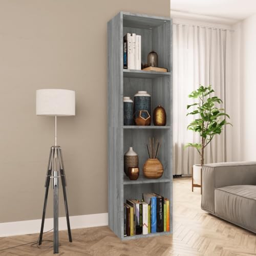 QUAHEAS Sonoma Grau Bücherregal, 36x30x143 cm, Vielseitiger Holzwerkstoff Schrank für Wohnzimmer, Schlafzimmer, Büro, Ideal als Bücherregal, TV-Möbel, Aufbewahrung, Organizer von QUAHEAS