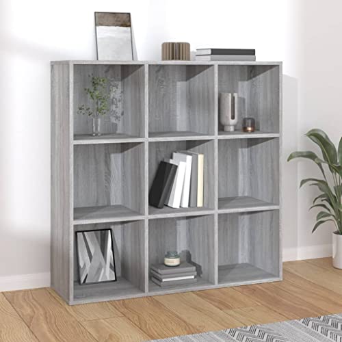 QUAHEAS Stabiles Bücherregal Grau Sonoma Holzwerkstoff, 98x29x97,5 cm, praktischer Regal Organizer mit 9 Fächern für Bücher, Zeitschriften, Dekoration, idealer Stauraum für Schlafzimmer, Wohnzimmer QUAHEAS Stabiles Bücherregal Grau Sonoma Holzwerkstoff, 98x29x97,5 cm, praktischer Regal Organizer mit 9 Fächern für Bücher, Zeitschriften, Dekoration, idealer Stauraum für Schlafzimmer, Wohnzimmer von QUAHEAS