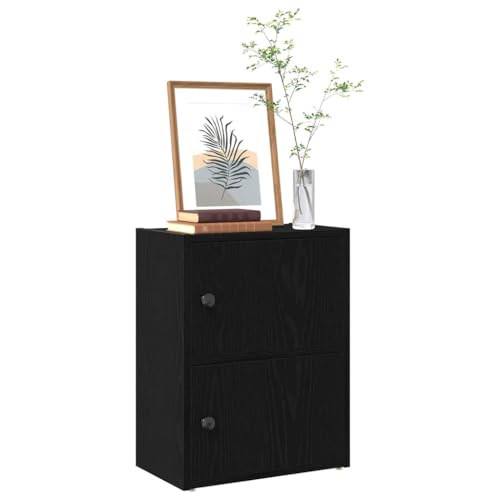 QUAHEAS Stabiles Bücherregal Schwarz Eichen-Optik, 40x24x52 cm, aus Holzwerkstoff, vielseitiges Regal für Bücher, Organizer, als Schrank für Wohnzimmer, Schlafzimmer, Büro von QUAHEAS