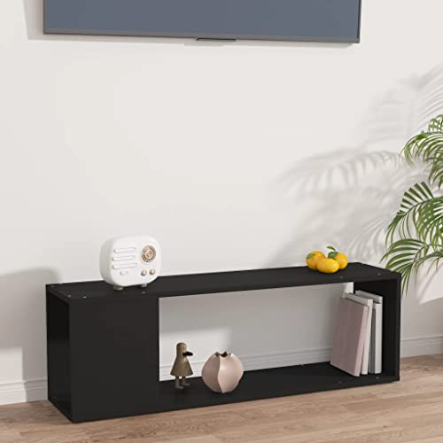 QUAHEAS TV-Schrank Schwarz, 100x24x32 cm, Holzwerkstoff, mit 2 Ablagen für Wohnzimmer, Schlafzimmer, Büro, Medienregal, Stauraum Möbel von QUAHEAS