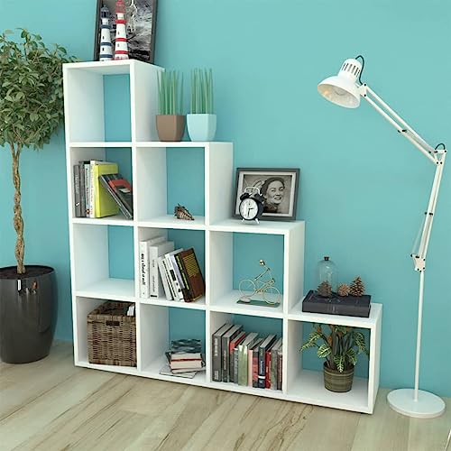 QUAHEAS Treppenregal Bücherregal 142 cm, Weiß, Melaminbeschichtetes Holzwerkstoff, 10 Fächer, stabil, langlebig, Ideal für Bücher, Sammlerstücke, Dekoration, Zuhause, Büro QUAHEAS Treppenregal Bücherregal 142 cm, Weiß, Melaminbeschichtetes Holzwerkstoff, 10 Fächer, stabil, langlebig, Ideal für Bücher, Sammlerstücke, Dekoration, Zuhause, Büro von QUAHEAS