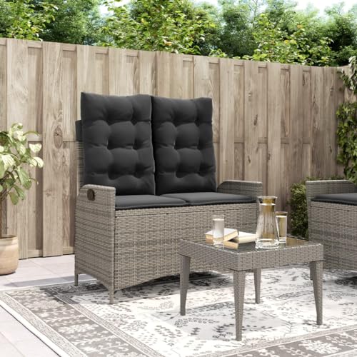 QUAHEAS Verstellbare Gartenbank, Bequeme Outdoor Möbel Relaxliege mit Kissen aus grauem Poly Rattan, UV-beständig für Terrasse, Patio Benches & Chairs von QUAHEAS