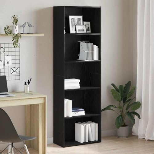 QUAHEAS Vielseitiges Bücherregal Schwarz Eichen-Optik, 60x30x189 cm, Robustes Holzwerkstoff Regal, Perfekter Organizer für Bücher, Deko im Zimmer, Schlafzimmer von QUAHEAS