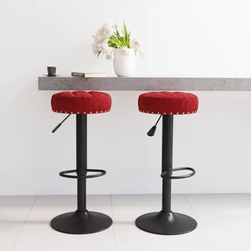 QUAHEAS Weinroter Samt Barhocker 2er Set, Höhenverstellbare Drehstühle für Kücheninsel, Theke & Esszimmer mit Fußstütze, Modernes Design Möbel von QUAHEAS