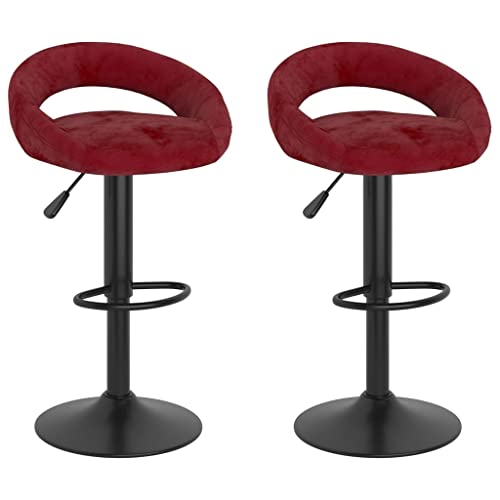 QUAHEAS Weinroter Samt Barhocker Set, 2 Stück, drehbar mit Gasfeder, verstellbare Küchen Tresenhocker für Esszimmer, Moderne Frühstücks Thekenstühle von QUAHEAS