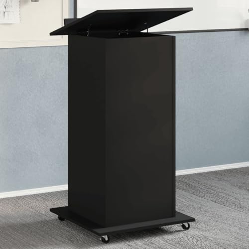 Rednerpult mit Rollen & Schublade, neigbar, für Präsentationen, Schwarz, 55x55x107 cm, Standing Desk Table Adjustable Office Computer von QUAHEAS