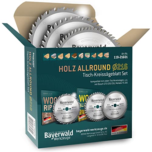 Bayerwald Kreissägeblatt Set Ø 216 (3 tlg.) - für NE-Metall & Holz - geeignet für Tischkreissägen z.B für Bosch GTS 635 und Metabo TS 216 uvm. von QUALITÄT AUS DEUTSCHLAND Bayerwald Werkzeuge