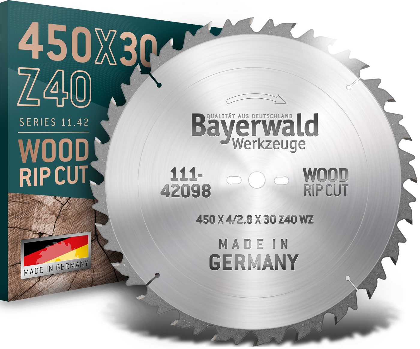 QUALITÄT AUS DEUTSCHLAND Bayerwald Werkzeuge Kreissägeblatt HM Kreissägeblatt - 450 x 4/2.8 x 30 Z40 WZ, 30 mm (Bohrung) WZ (Zahnform) positiv (Zahnstellung) 2, 9, 462, 10, 60 von QUALITÄT AUS DEUTSCHLAND Bayerwald Werkzeuge