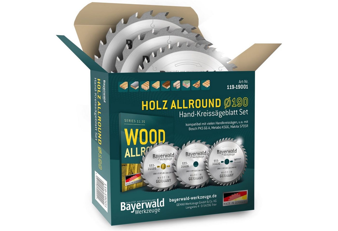 QUALITÄT AUS DEUTSCHLAND Bayerwald Werkzeuge Kreissägeblatt HOLZ ALLROUND Ø190 Hand-Kreissägeblatt Set, 30 mm (Bohrung) von QUALITÄT AUS DEUTSCHLAND Bayerwald Werkzeuge