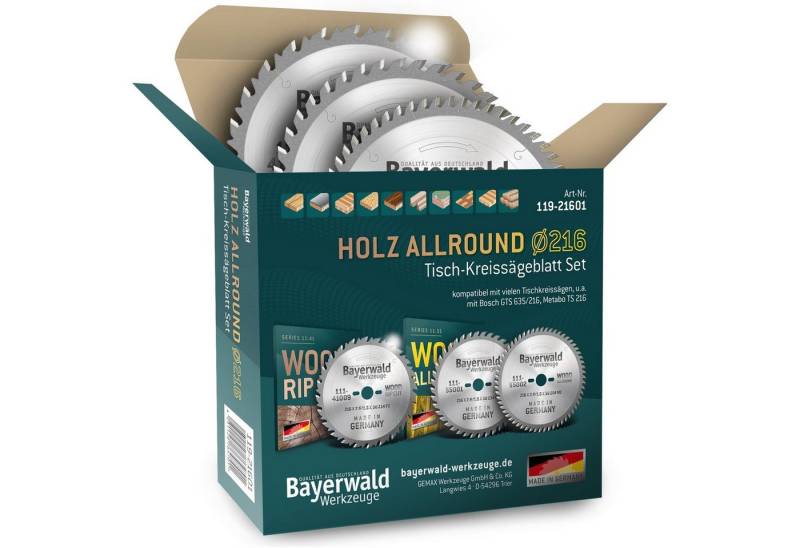 QUALITÄT AUS DEUTSCHLAND Bayerwald Werkzeuge Kreissägeblatt HOLZ ALLROUND Ø216 Tisch-Kreissägeblatt Set von QUALITÄT AUS DEUTSCHLAND Bayerwald Werkzeuge