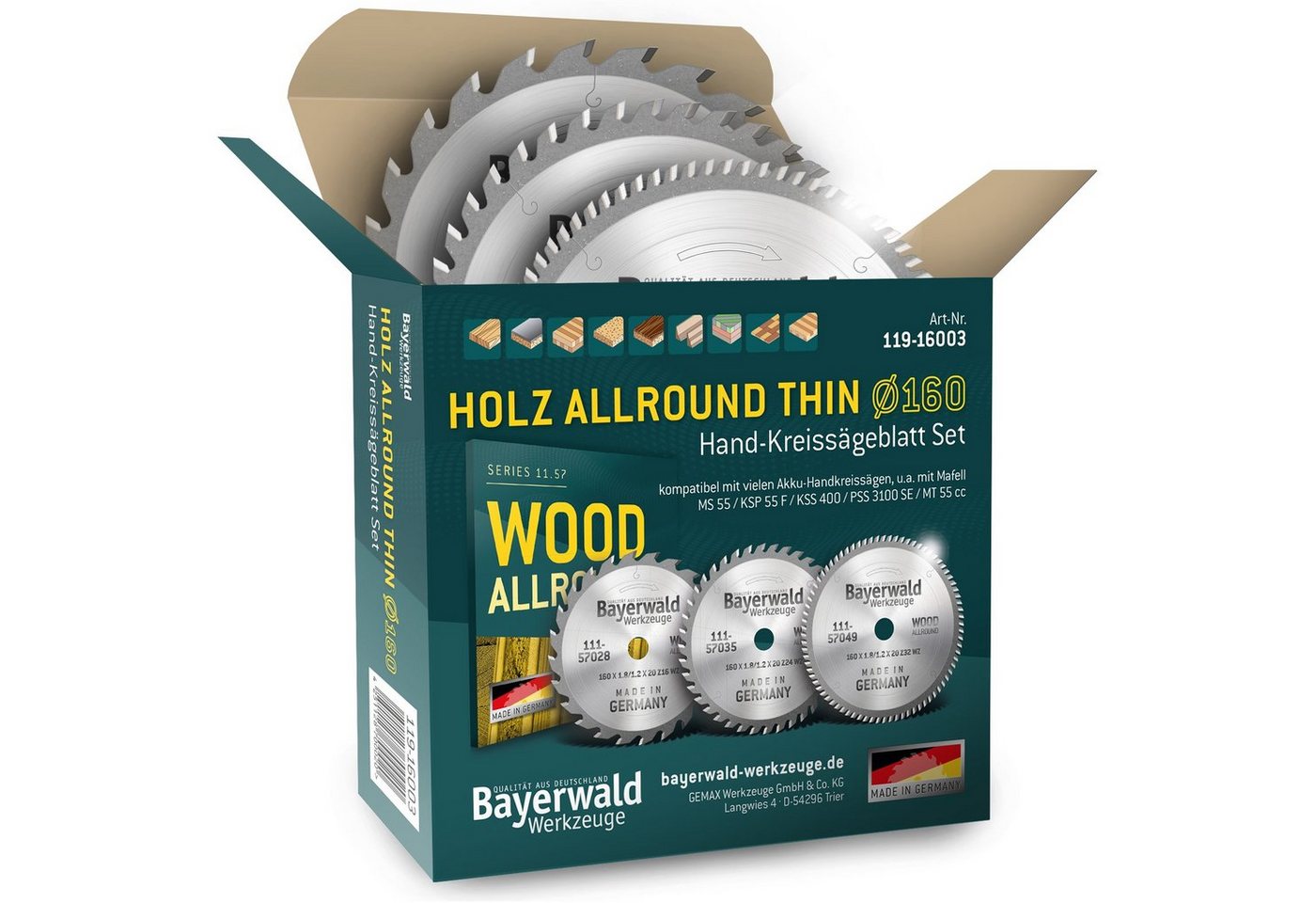 QUALITÄT AUS DEUTSCHLAND Bayerwald Werkzeuge Kreissägeblatt HOLZ ALLROUND THIN Ø160 Akku Hand-Kreissägeblatt, 20 mm (Bohrung) von QUALITÄT AUS DEUTSCHLAND Bayerwald Werkzeuge