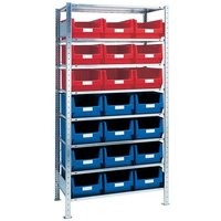 Steckregal H2000xB1000xT500mm Anbauregal 8 Stahlböden 12 x MK2 blau, 9 x MK2 rot - Quality Brand von QUALITY BRAND